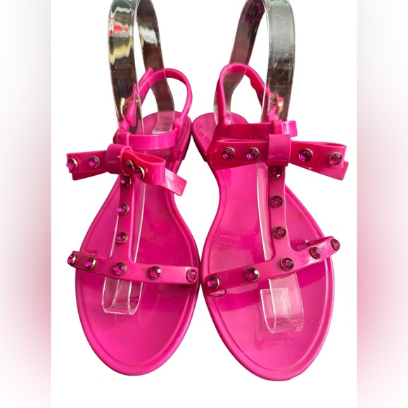 KATE SPADE Women's Hot Pink Jelly Bow Rhinestone Sandals - Picture 3 of 6